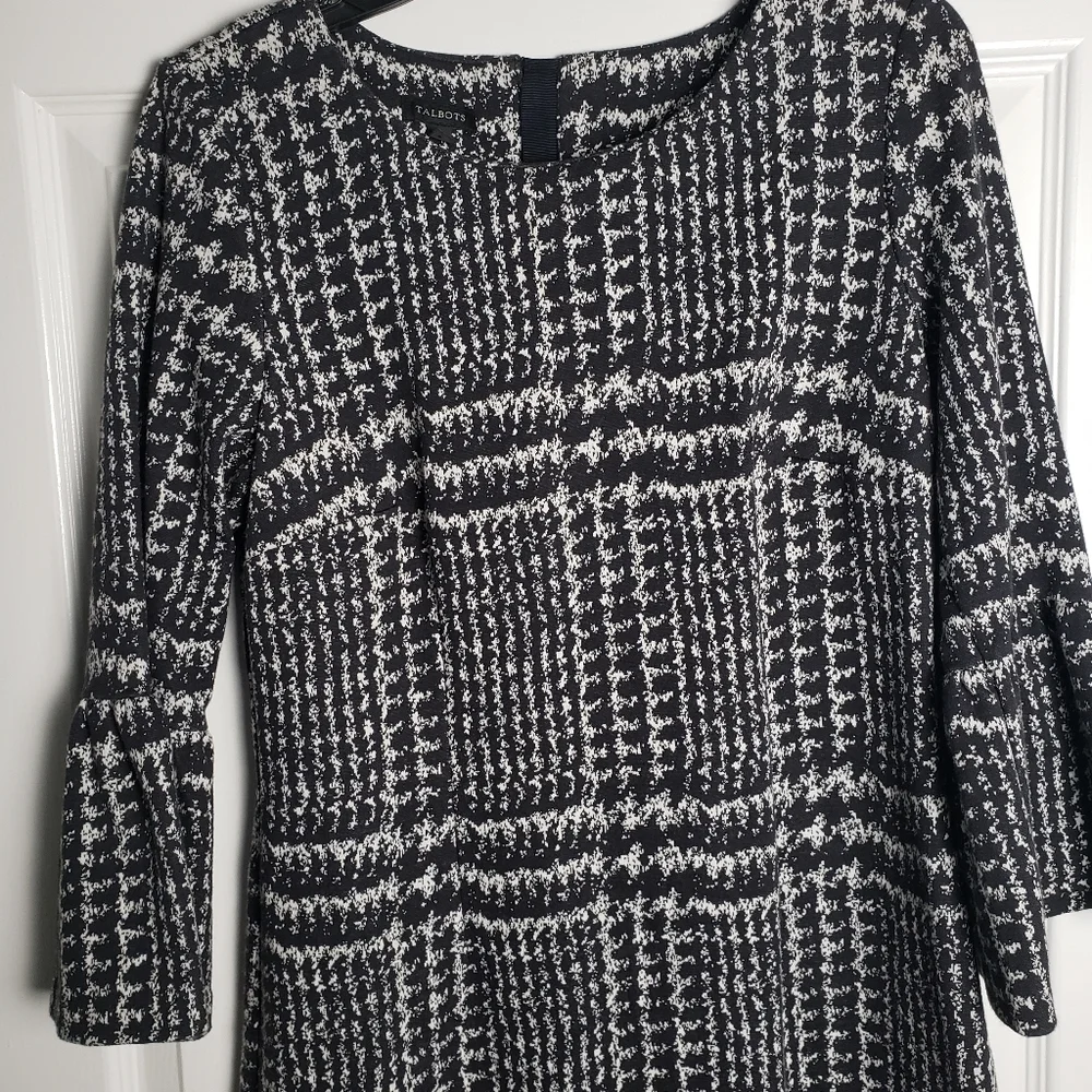 Talbots Womens Dress Black Sheath Workwear Houndstooth Cotton Blend Knit - Picture 2 of 8